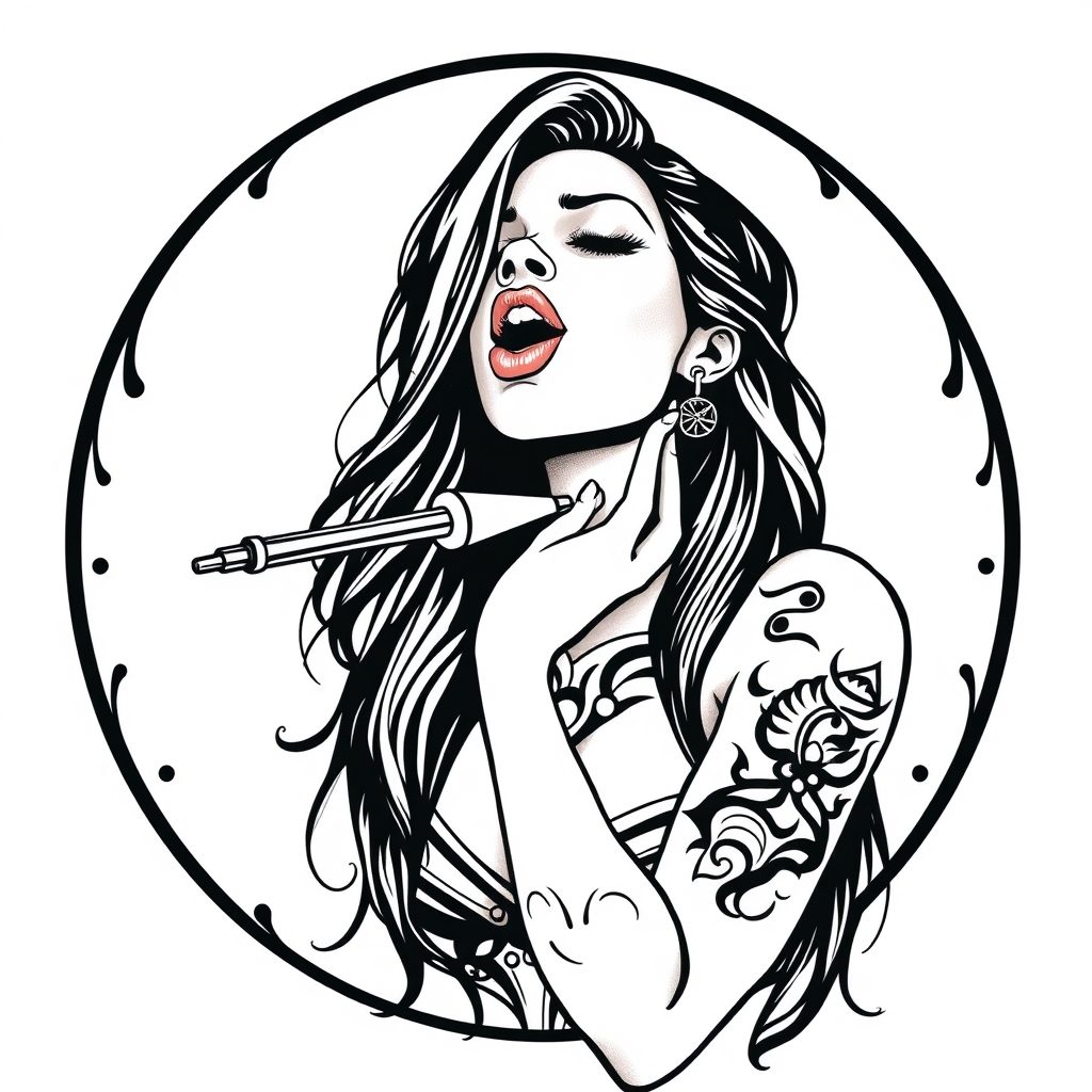 A tattoo design of Woman giving a blowjob in the style of tribal. - erotic art tattoo design generated by AI tattoo generator