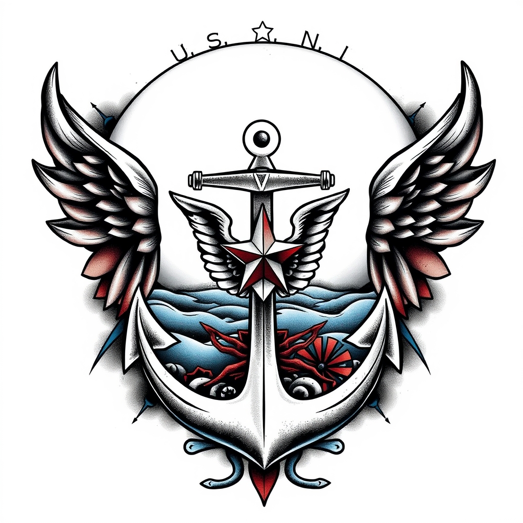 A tattoo design of U.S. Navy in the style of realistic. - military service tattoo design generated by AI tattoo generator