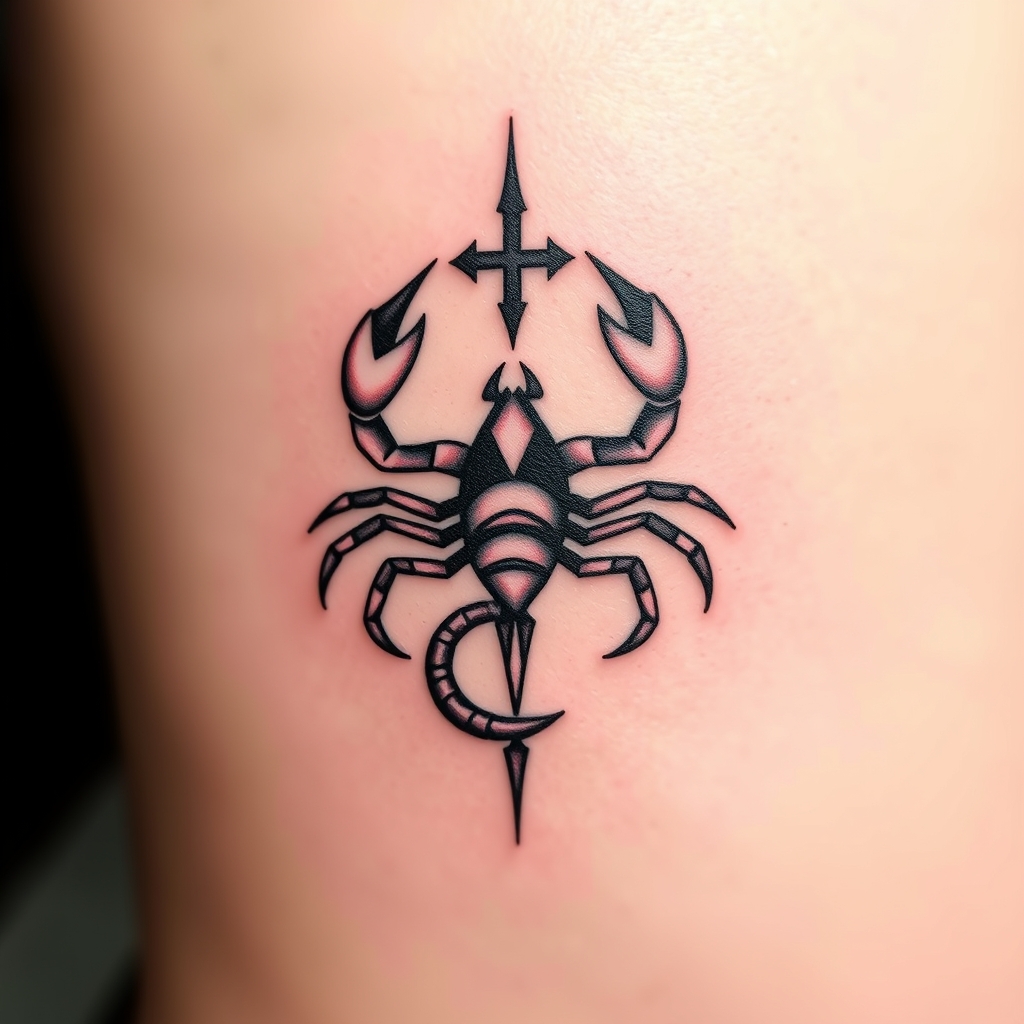 A tattoo design of Denis, Scorpio, Neuburg in the style of minimalist. - astrology sign tattoo design generated by AI tattoo generator
