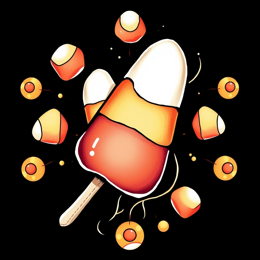 A tattoo design of A cover up for large to medium candy corns in the style of abstract. - candy corn tattoo design generated by AI tattoo generator