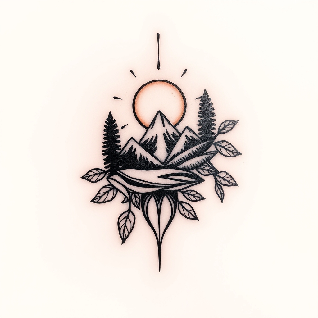 A tattoo design of Nature in the style of tribal. - i'm ready when you are. what's the tattoo description? tattoo design generated by AI tattoo generator
