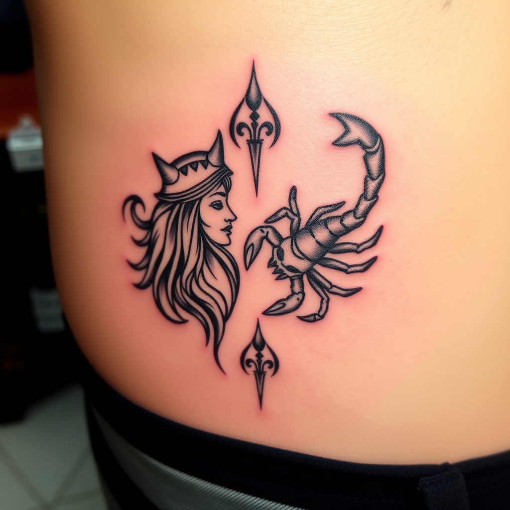 A tattoo design of Combine zodiac signs Aquarius and Scorpio in the style of tribal. - astrology tattoo design generated by AI tattoo generator