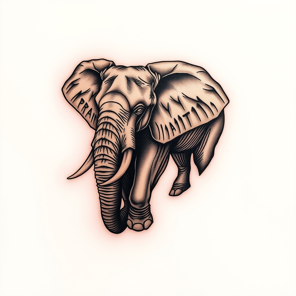 A tattoo design of south africa map elephant artwork in the style of surrealistic. - travel map tattoo design generated by AI tattoo generator