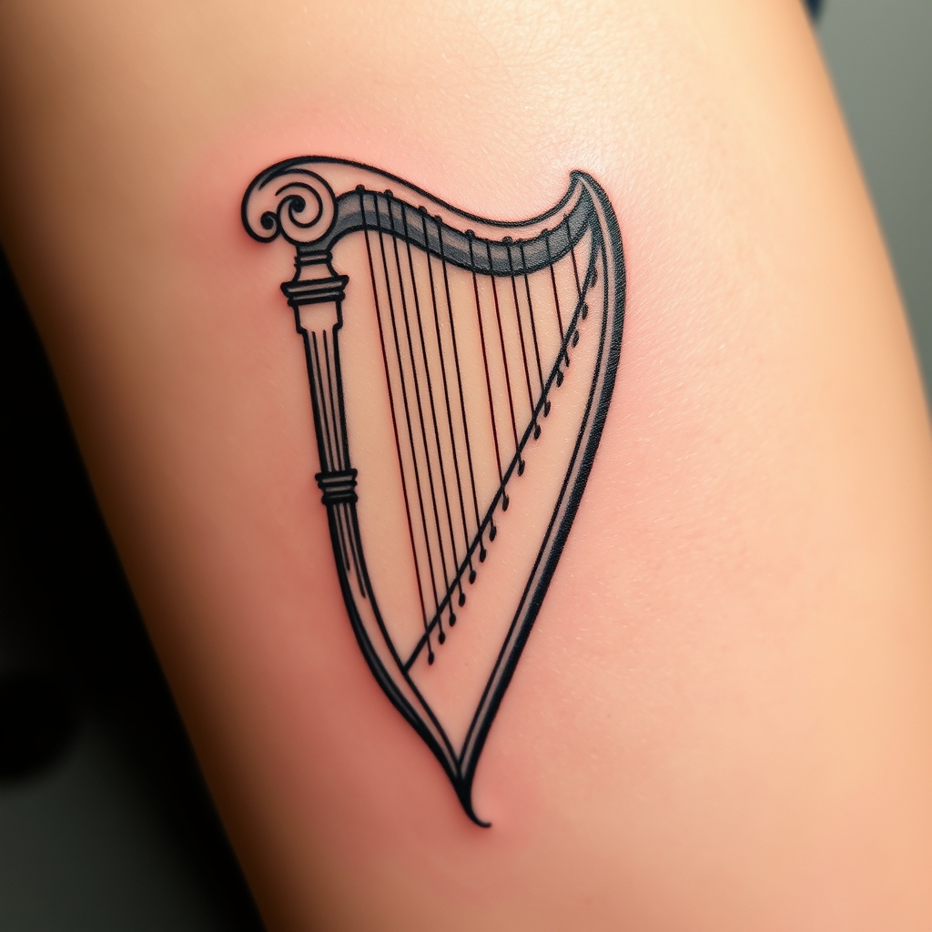 A tattoo design of A minimalist jaw harp with deep philosophical meanings in the style of Jean-Honoré Fragonard in the style of abstract. - musical instrument tattoo design generated by AI tattoo generator