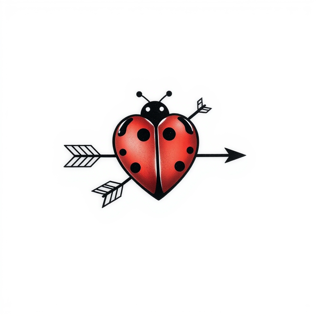 A tattoo design of heart bow and arrow ladybug in the style of minimalist. - symbolic insects tattoo design generated by AI tattoo generator