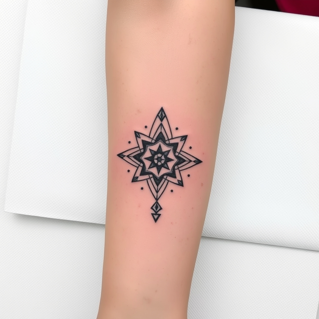 A tattoo design of Small dainty Feminine peruvian beauty tattoo for forearm in the style of geometric. - peruvian beauty tattoo design generated by AI tattoo generator