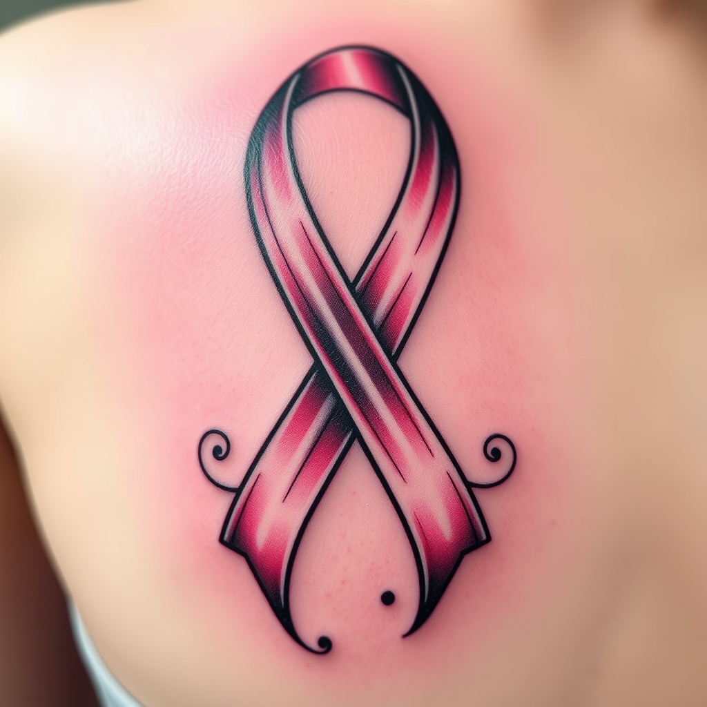 A tattoo design of Breast cancer ribbon,, you can do anything 10 seconds at a time in the style of realistic. - cancer awareness tattoo design generated by AI tattoo generator