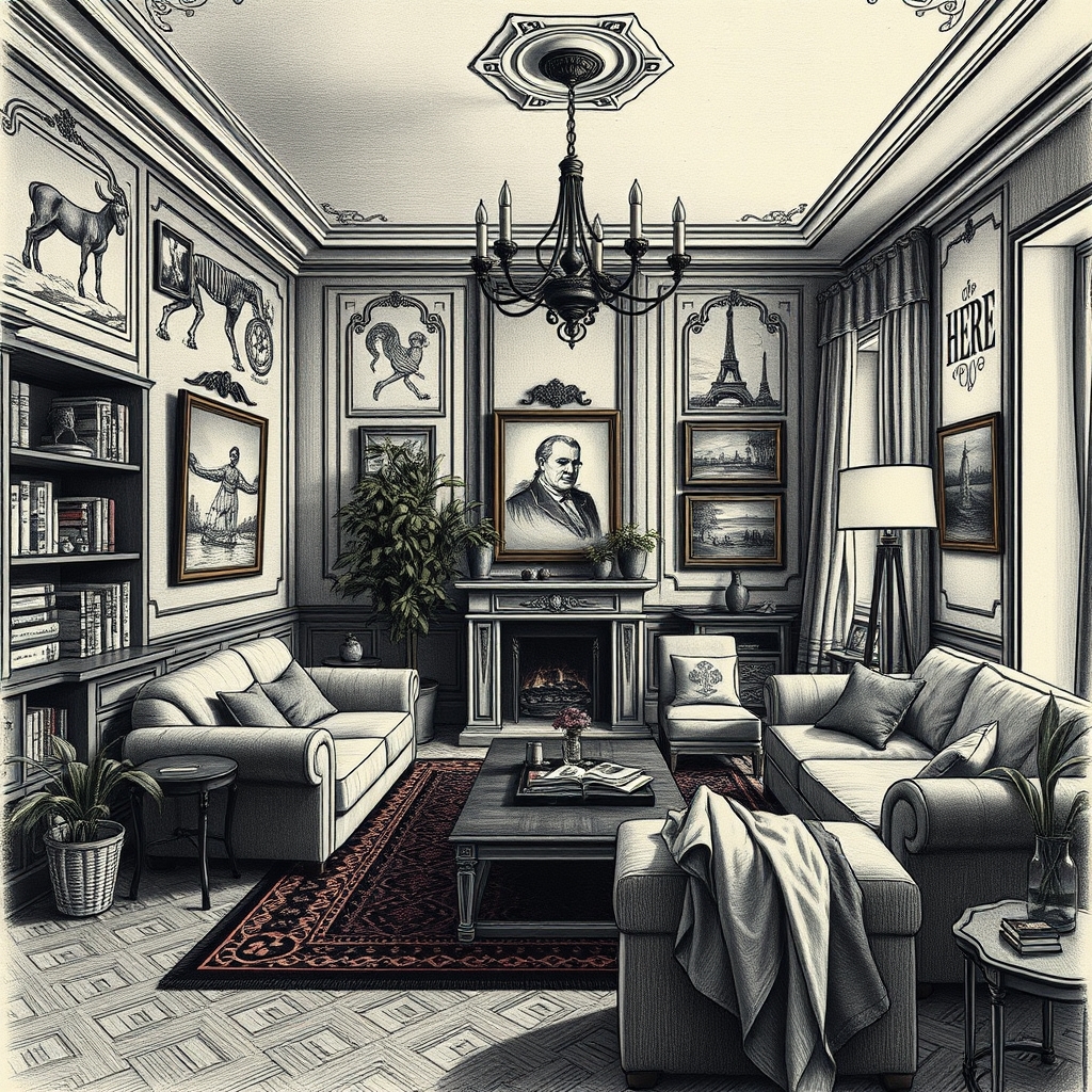 A tattoo design of A livingroom in Genova , by Alessio Albi in the style of realistic. - interior scene tattoo design generated by AI tattoo generator