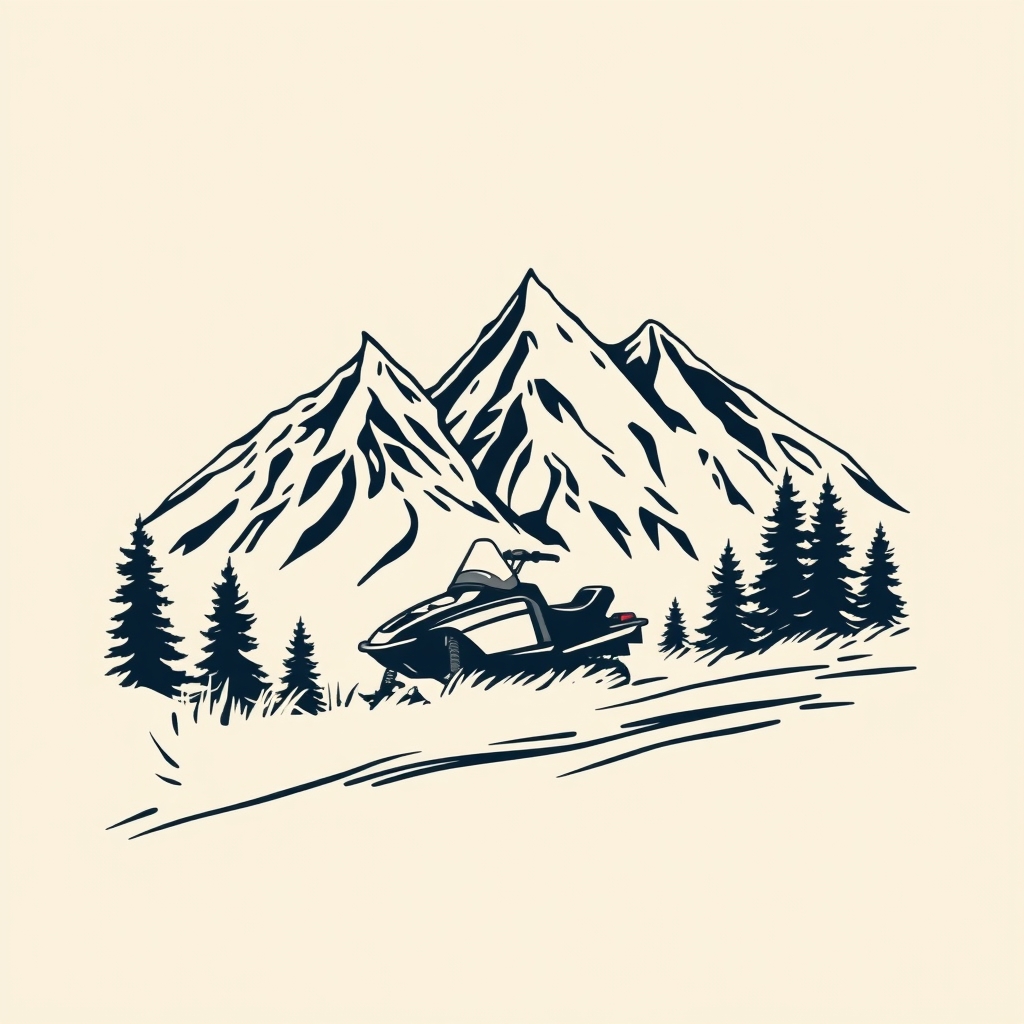 A tattoo design of Snowmobile mountains in the style of realistic. - snowmobile mountains tattoo design generated by AI tattoo generator