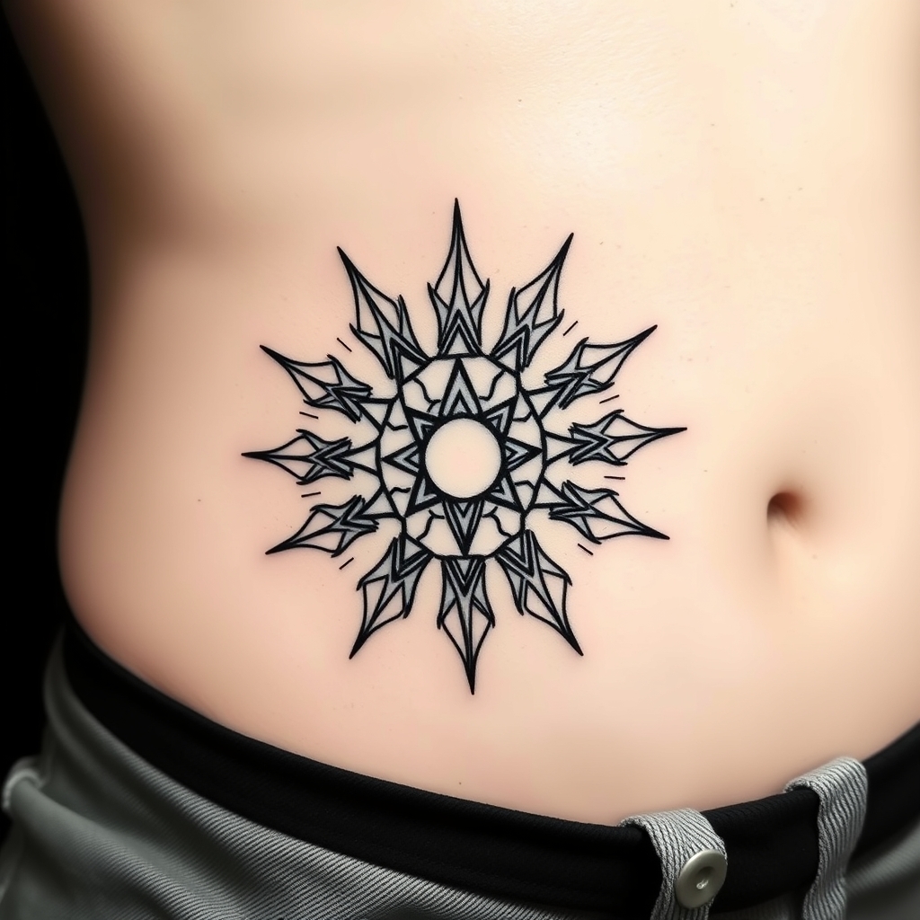 A tattoo design of black outline sketch of solar plexus chakra in the style of minimalist. - spiritual symbol tattoo design generated by AI tattoo generator