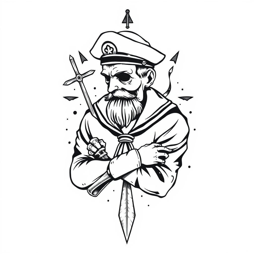 A tattoo design of sailor vintage tattoo on white background in the style of traditional. - vintage tattoo tattoo design generated by AI tattoo generator