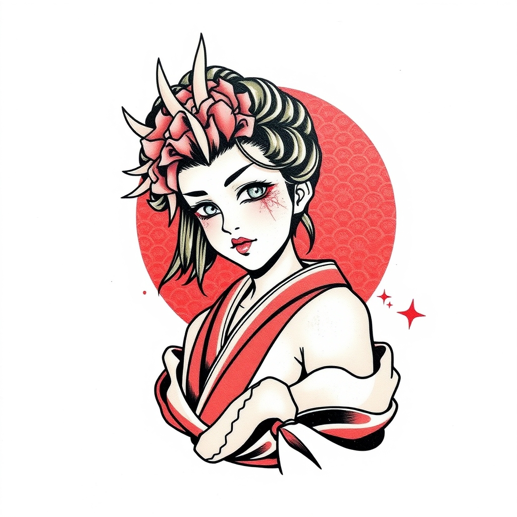 A tattoo design of Himiko Toga in the style of japanese. - anime character tattoo design generated by AI tattoo generator