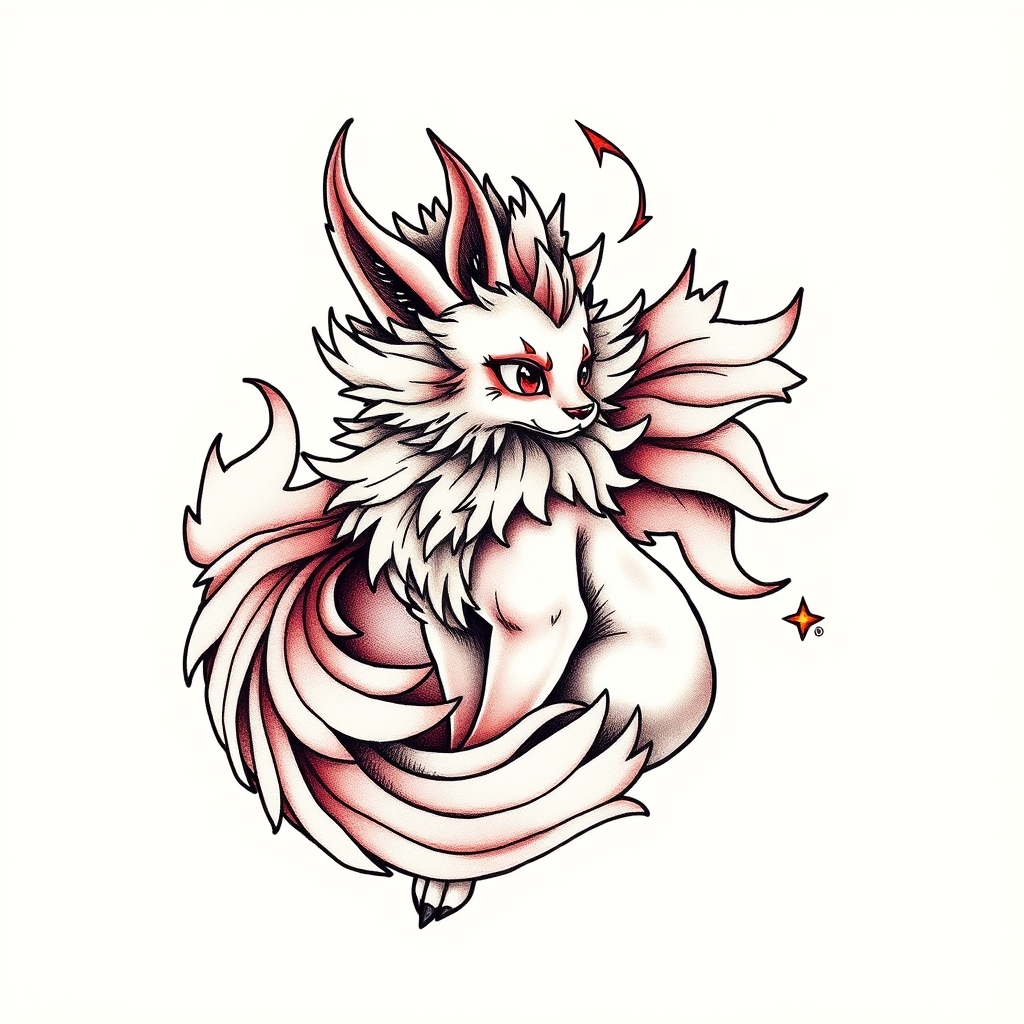 A tattoo design of vulpix in the style of japanese. - anime character tattoo design generated by AI tattoo generator