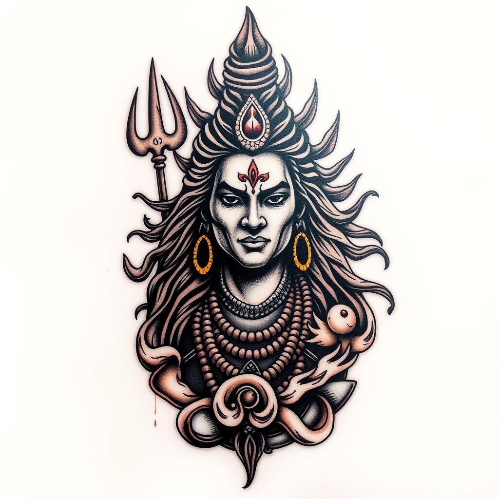 A tattoo design of Lord Shiva in the style of surrealistic. - hindu deity tattoo design generated by AI tattoo generator