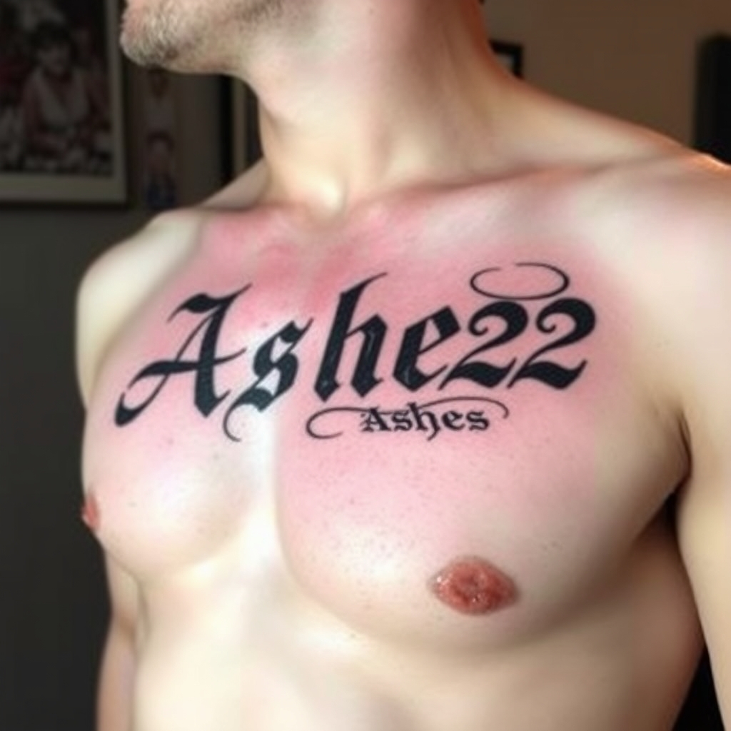 A tattoo design of Words "Ashes 222 Ashes" on left pectoralis in the style of tribal. - text design tattoo design generated by AI tattoo generator