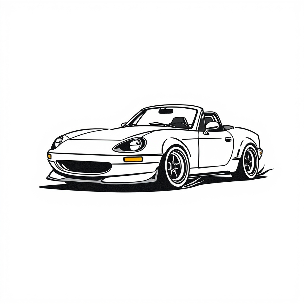 A tattoo design of racing Miata in the style of minimalist. - sports car tattoo design generated by AI tattoo generator