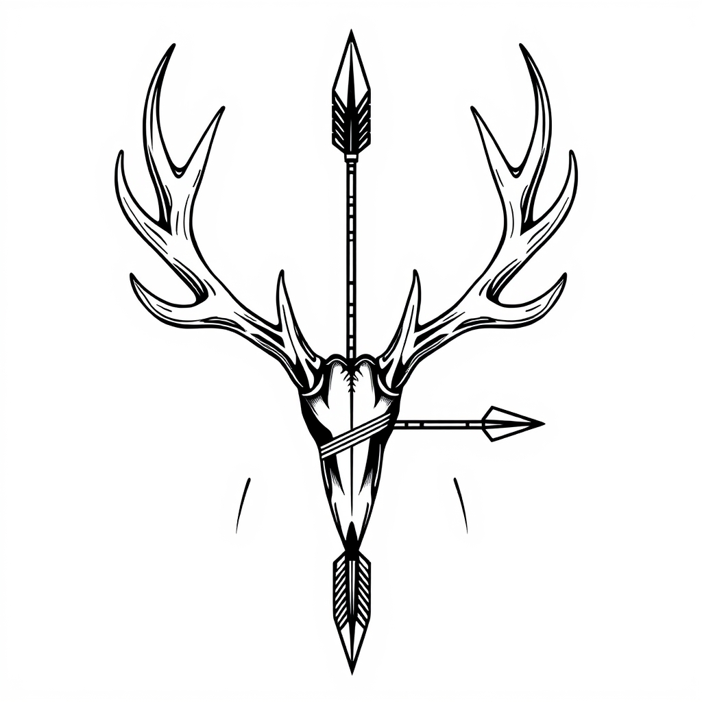 A tattoo design of 1 elk antler wrapped around 1 arrow in the style of tribal. - hunting wildlife tattoo design generated by AI tattoo generator