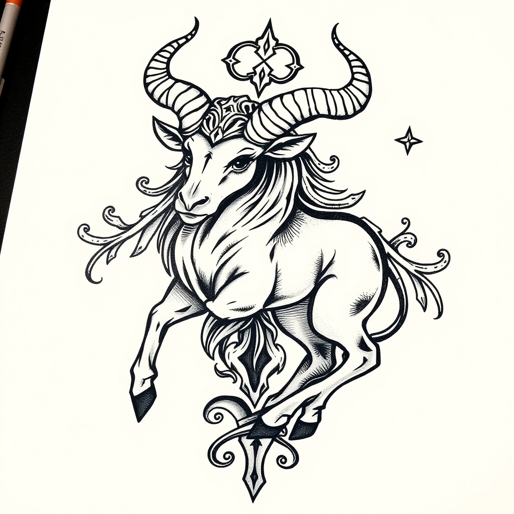 A tattoo design of Taurus  in the style of traditional. - astrology sign tattoo design generated by AI tattoo generator