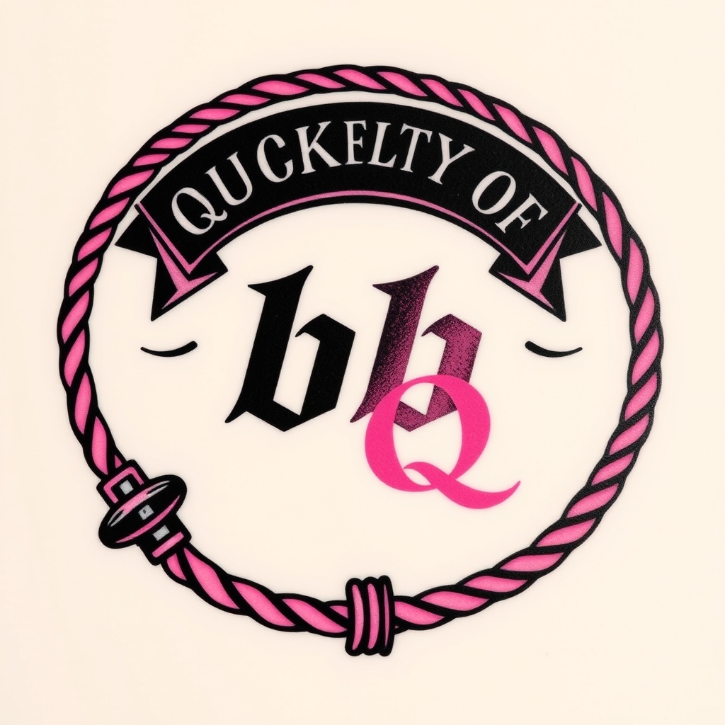 A tattoo design of Cuckold symbol.  Black and pink are the colors. Name is bb.  Says PROPERTY OF MQ.  A whip is shown.   in the style of traditional. - erotic symbol tattoo design generated by AI tattoo generator