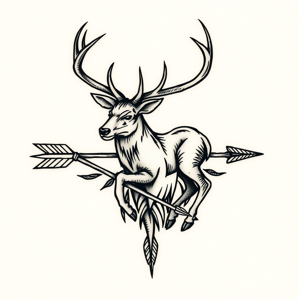 A tattoo design of 1 elk shed wrapped around 1 arrow in the style of tribal. - hunting wildlife tattoo design generated by AI tattoo generator