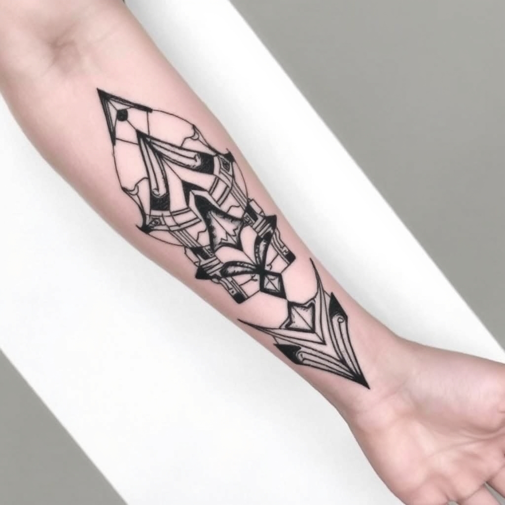 A tattoo design of Long Masculine peru inkan tattoo for a forearm in the style of geometric. - peruvian inkan tattoo design generated by AI tattoo generator