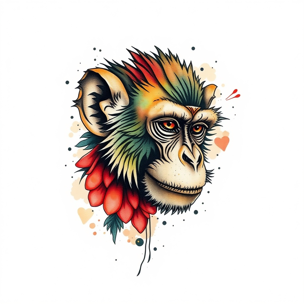 A tattoo design of africa monkey in the style of watercolor. - what's the tattoo description? tattoo design generated by AI tattoo generator