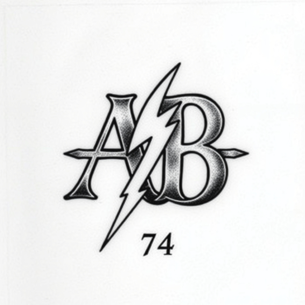 A tattoo design of Initials AB with lighting bolt crossbars 74 in the style of realistic. - initials symbol tattoo design generated by AI tattoo generator