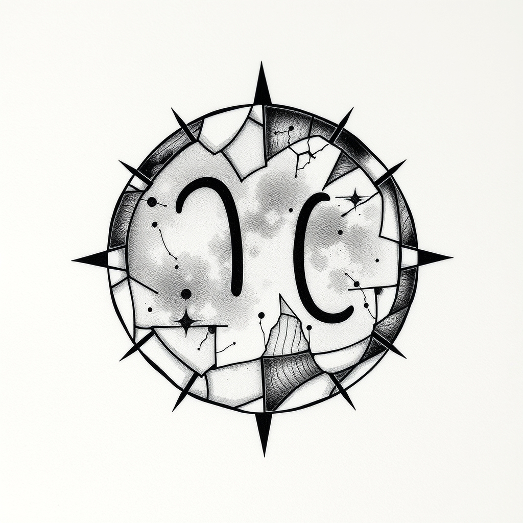 A tattoo design of Aquarius constellation in broken glass with the moon behind it in the style of traditional. - astrology astronomy tattoo design generated by AI tattoo generator