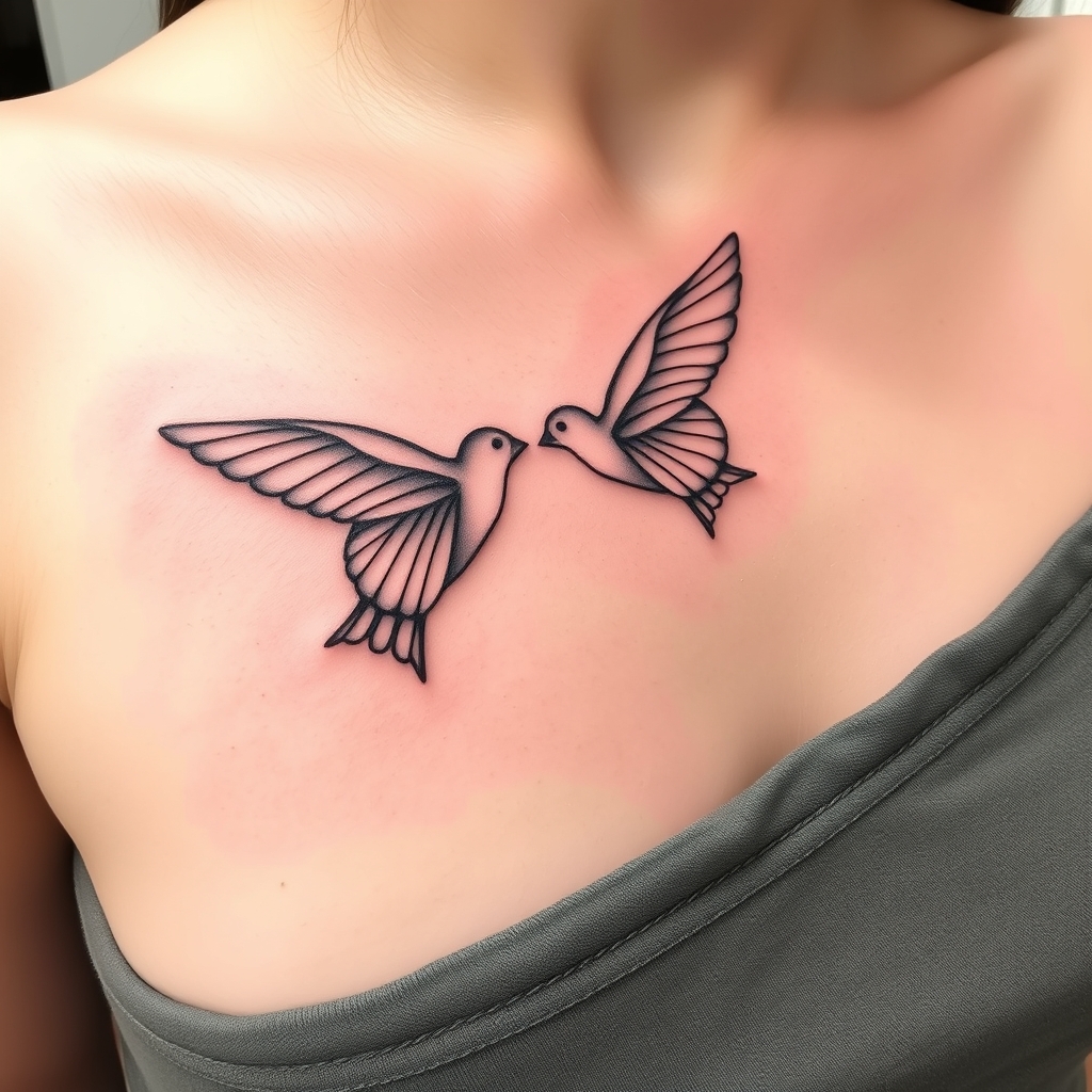 A tattoo design of Empathetic mom of 2 boys that have grown and flown in the style of minimalist. - family tattoo design generated by AI tattoo generator