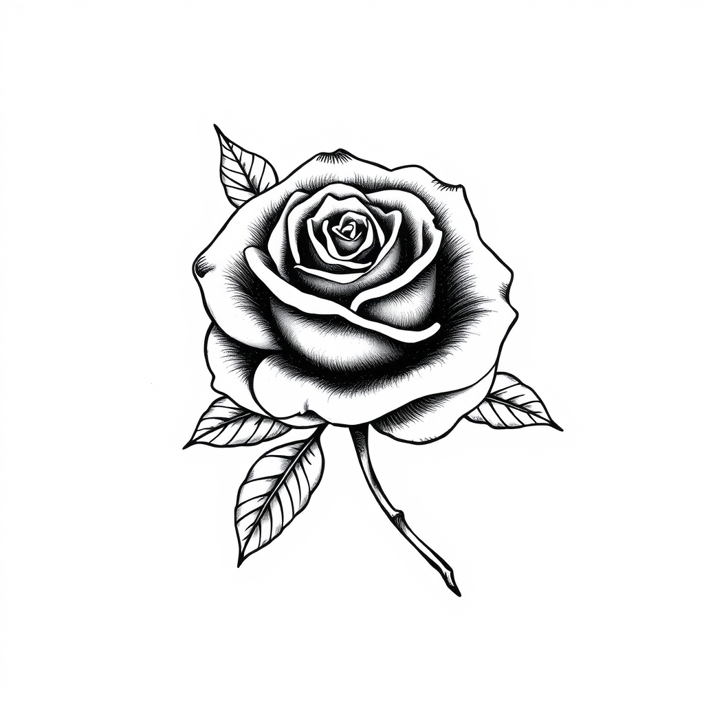 A tattoo design of rose vintage tattoo on white background in the style of blackwork. - flower tattoo design generated by AI tattoo generator
