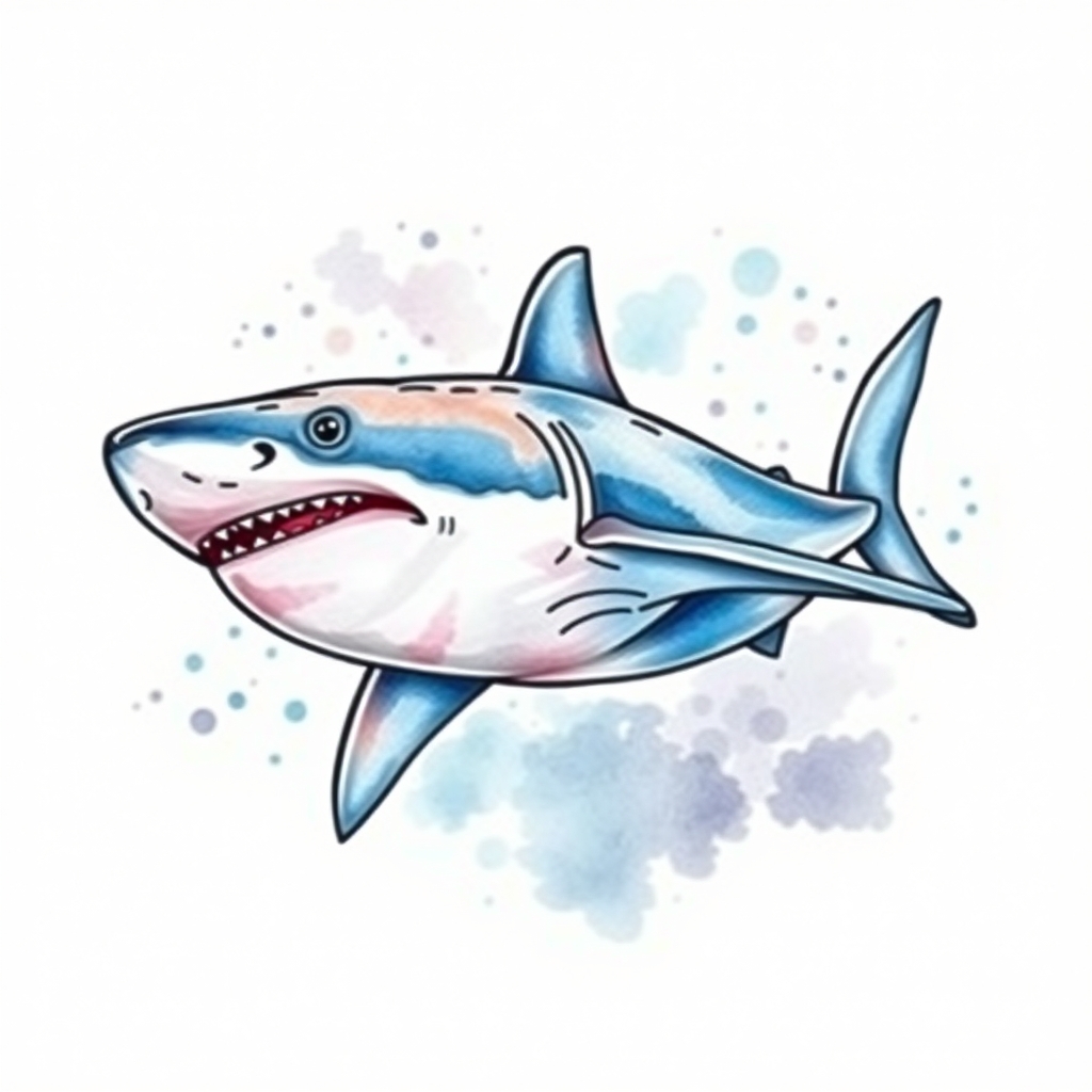 A tattoo design of A great white shark in the style of watercolor. - marine life tattoo design generated by AI tattoo generator