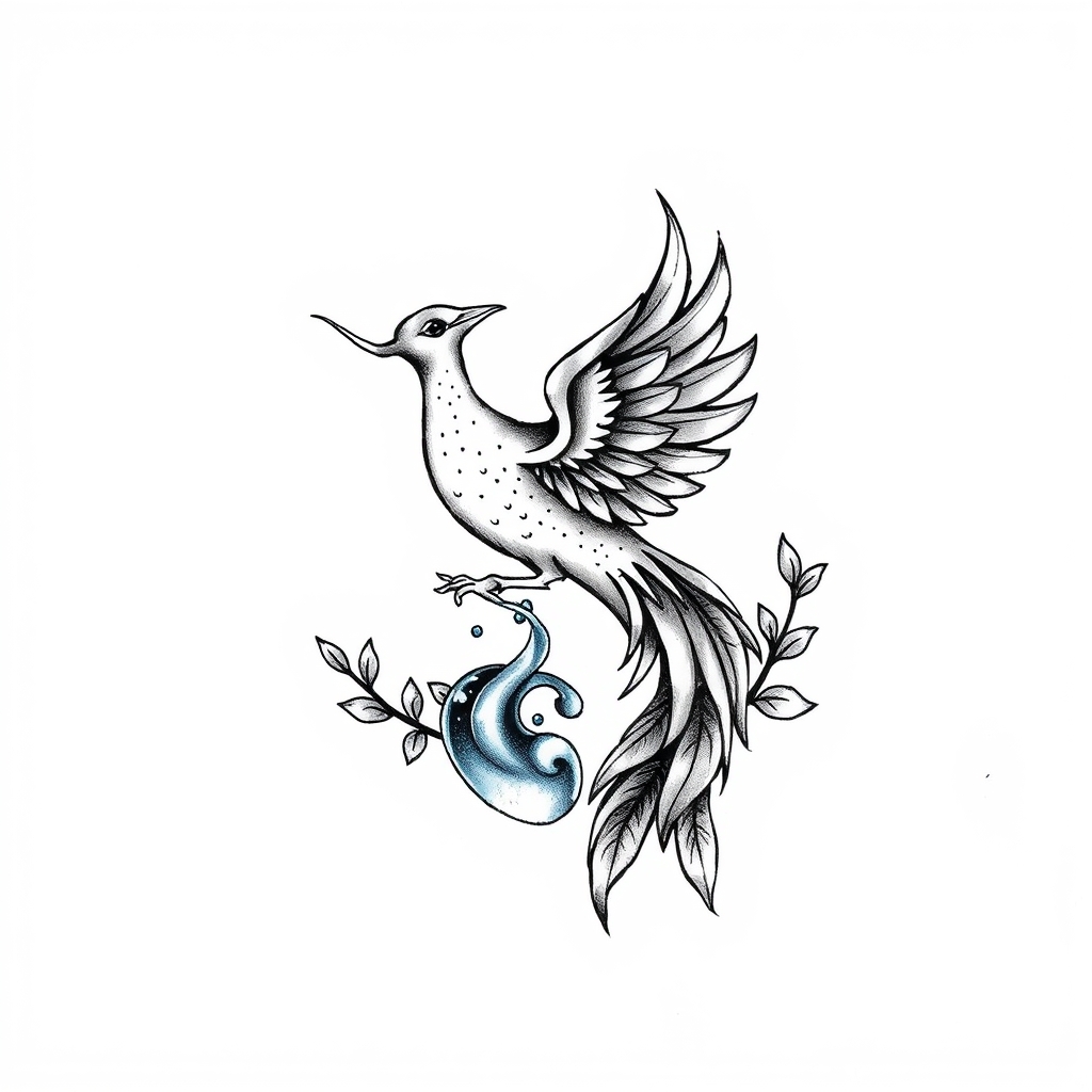 A tattoo design of Bracelet tattoo that incorporates Phoenix, water element, and Garland in the style of blackwork. - mythical creatures tattoo design generated by AI tattoo generator