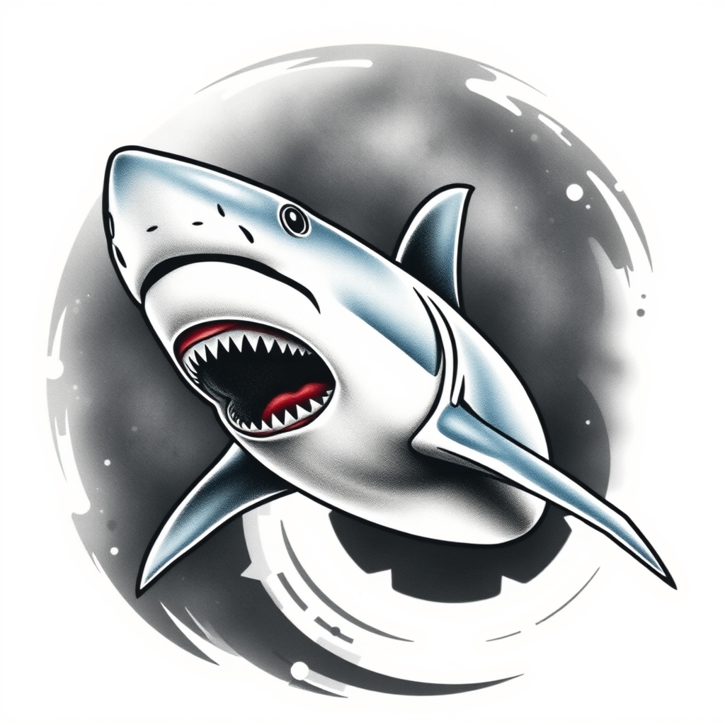 A tattoo design of A great white shark in the style of realistic. - marine life tattoo design generated by AI tattoo generator