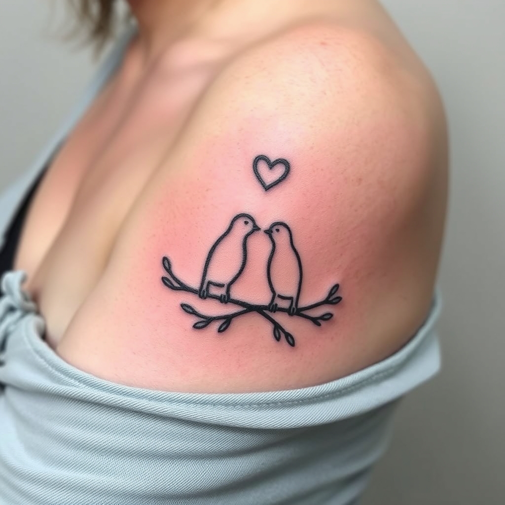A tattoo design of Mother of two sons that are grown and left the nest in the style of minimalist. - family tattoo design generated by AI tattoo generator