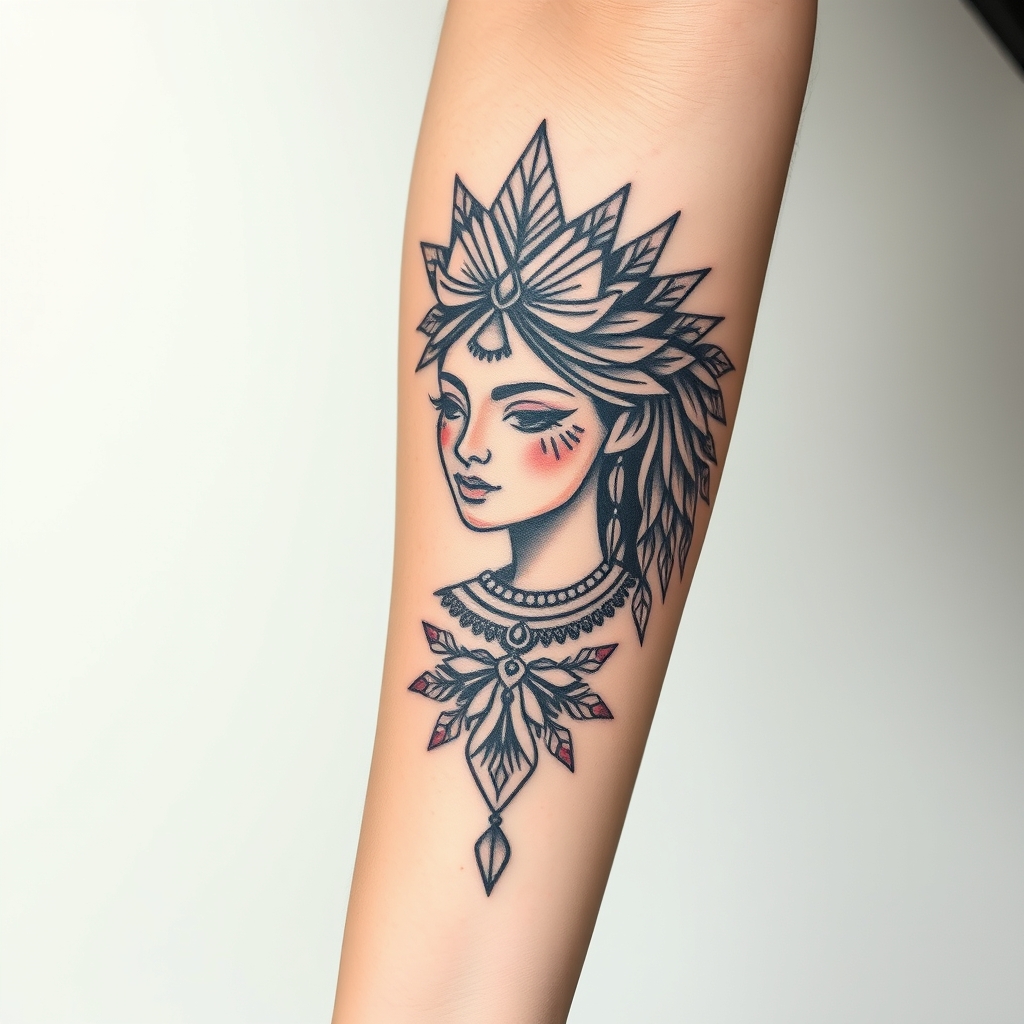 A tattoo design of Feminine peruvian culture tattoo for forearm in the style of geometric. - peruvian culture tattoo design generated by AI tattoo generator
