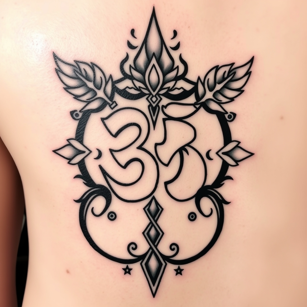 A tattoo design of a and a with om in the style of traditional. - spiritual symbols tattoo design generated by AI tattoo generator