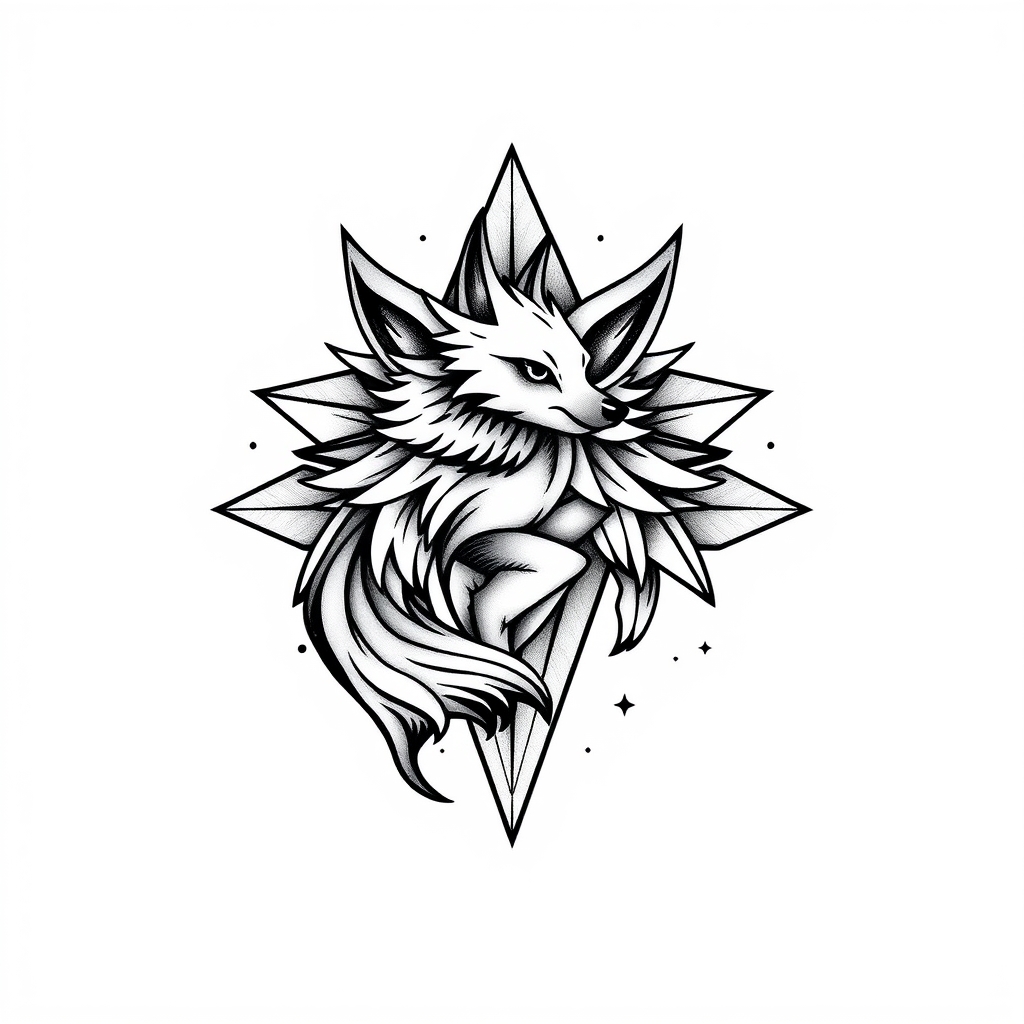 A tattoo design of vulpix in the style of geometric. - pokemon tattoo design generated by AI tattoo generator