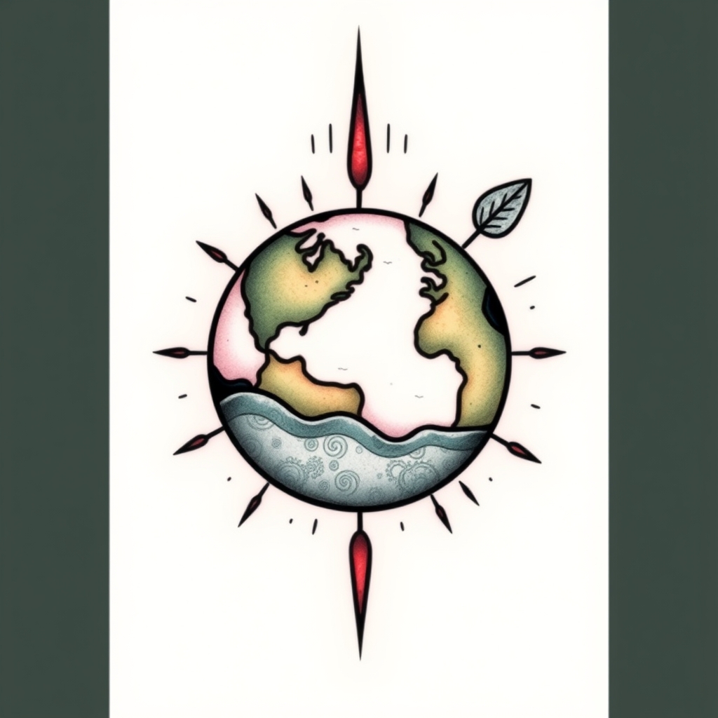 A tattoo design of About 15cm with an earth theme in the style of realistic. - earth tattoo design generated by AI tattoo generator
