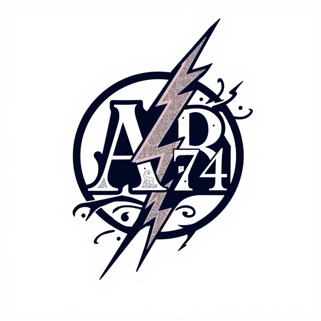 A tattoo design of Initials AB, year 74, lightning bolt in the style of traditional. - symbols tattoo design generated by AI tattoo generator