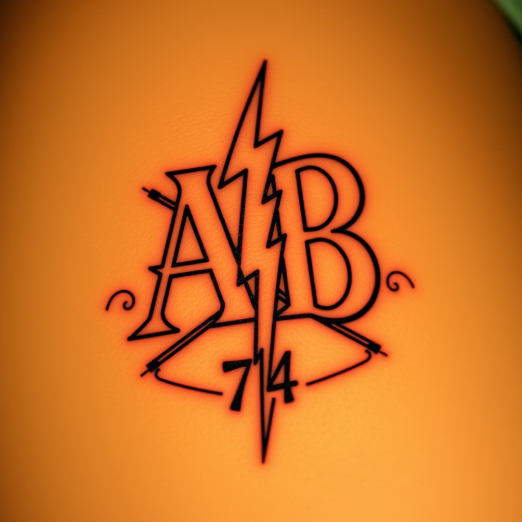 A tattoo design of Initials AB with lighting bolt crossbars 74 in the style of realistic. - initials tattoo design generated by AI tattoo generator