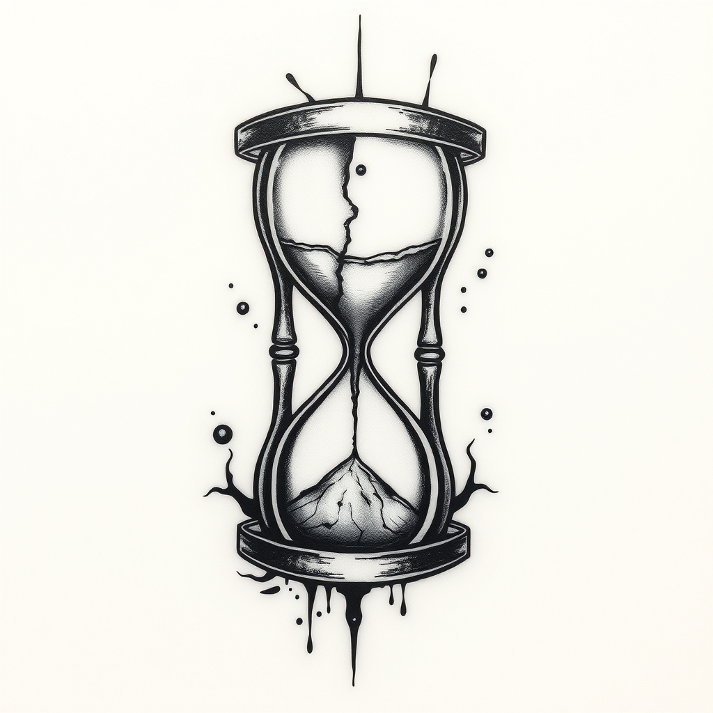 A tattoo design of broken hourglass in the style of abstract. - time symbol tattoo design generated by AI tattoo generator