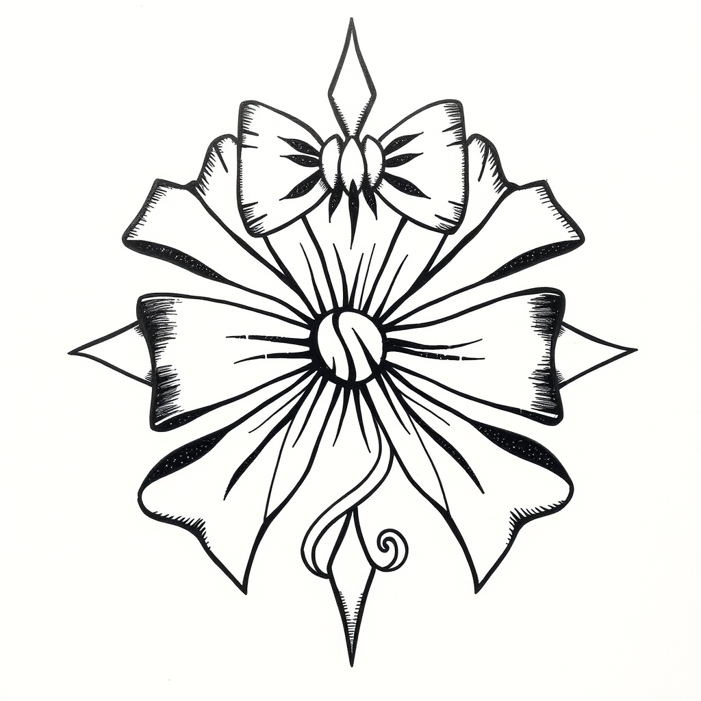 A tattoo design of three interlocking bows and spiraling from a center ppint in the style of traditional. - bows and spirals tattoo design generated by AI tattoo generator
