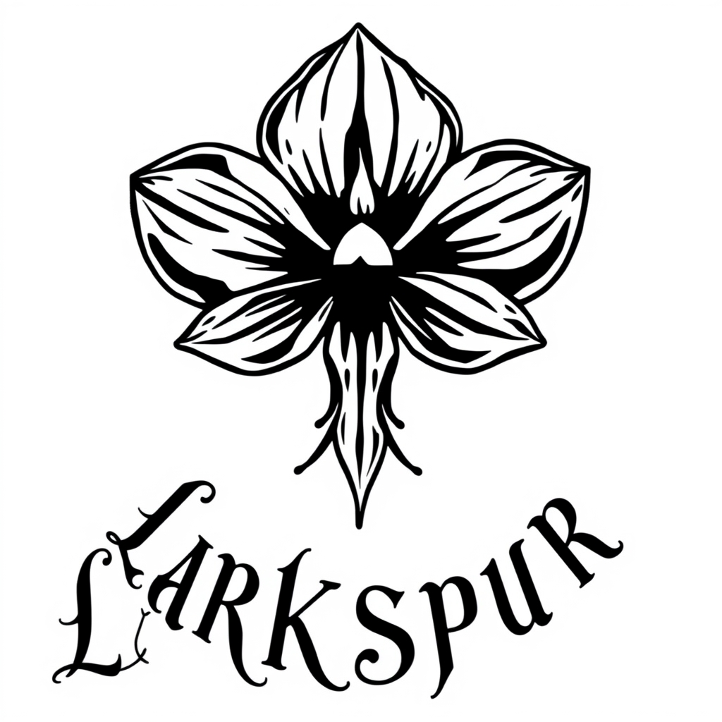 A tattoo design of larkspur black and white with letters in the style of minimalist. - flowers tattoo design generated by AI tattoo generator