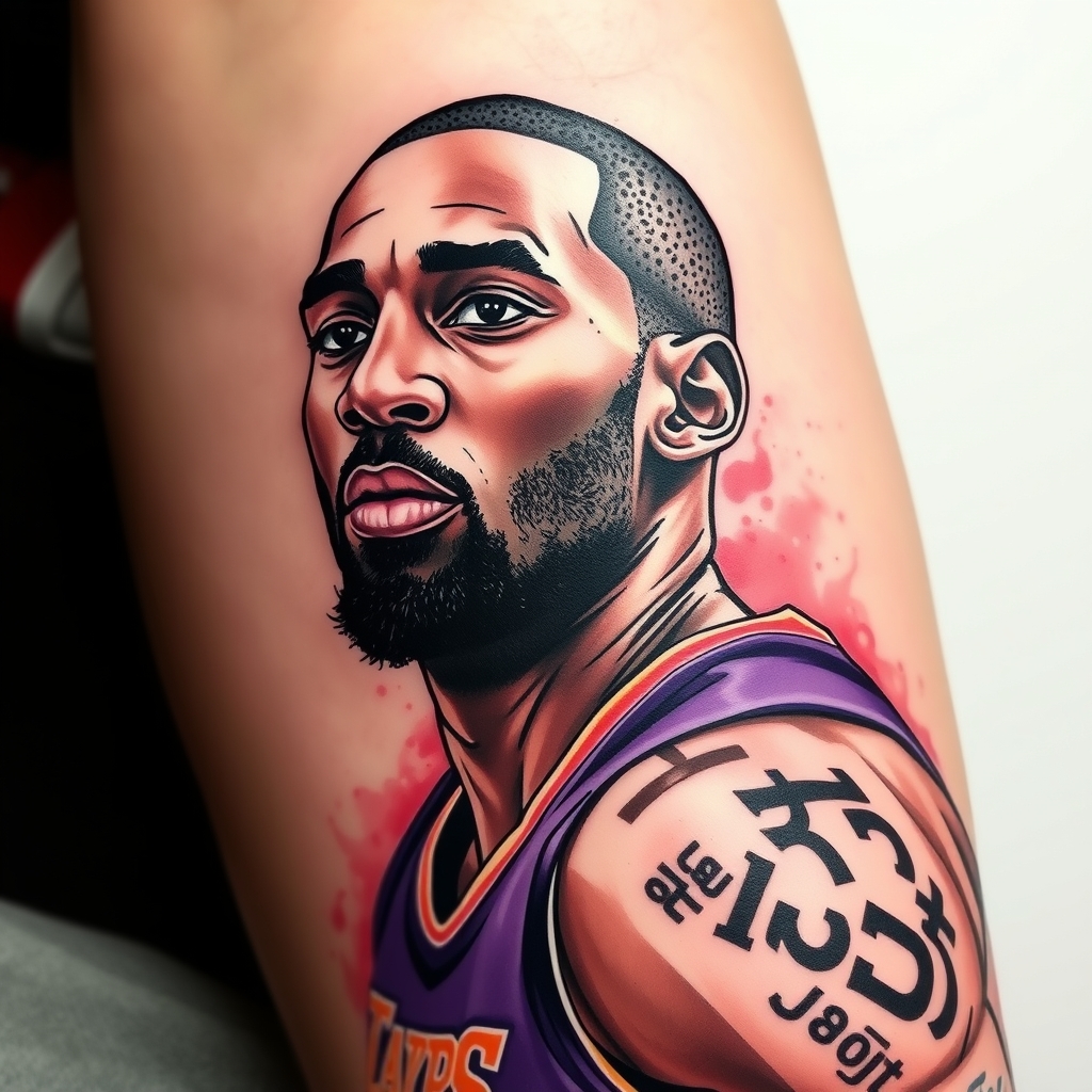 A tattoo design of Kobe bryant in the style of realistic. - celebrity portrait tattoo design generated by AI tattoo generator