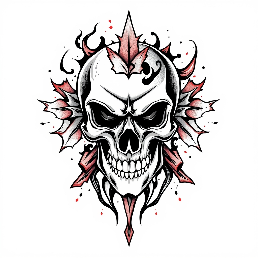 A tattoo design of Canadian skull fighter in the style of abstract. - skull design tattoo design generated by AI tattoo generator