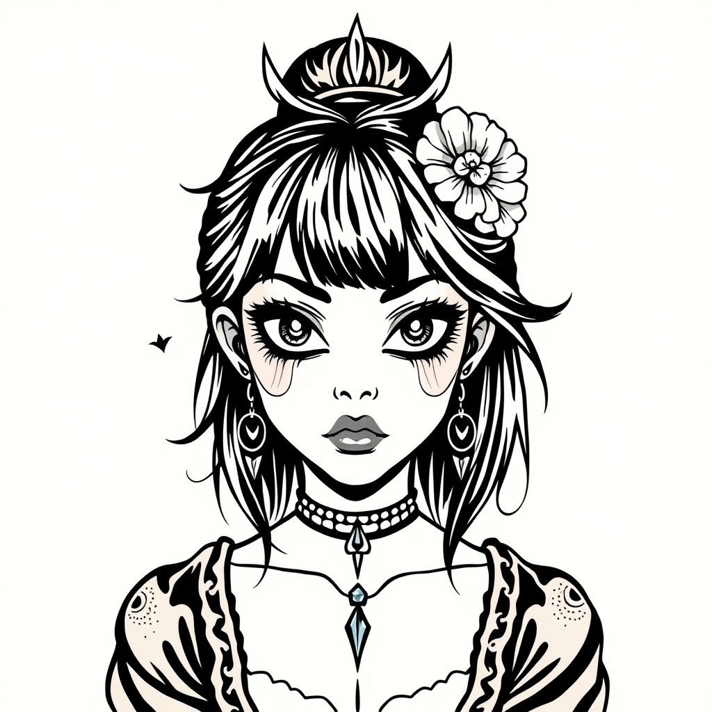 A tattoo design of Manga girl mad face in the style of blackwork. - anime character tattoo design generated by AI tattoo generator