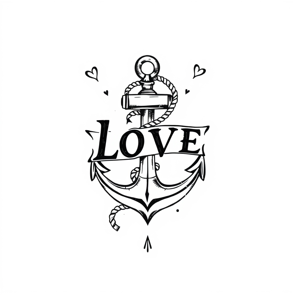 A tattoo design of anchor rope love vintage tattoo on white background in the style of blackwork. - nautical symbol tattoo design generated by AI tattoo generator
