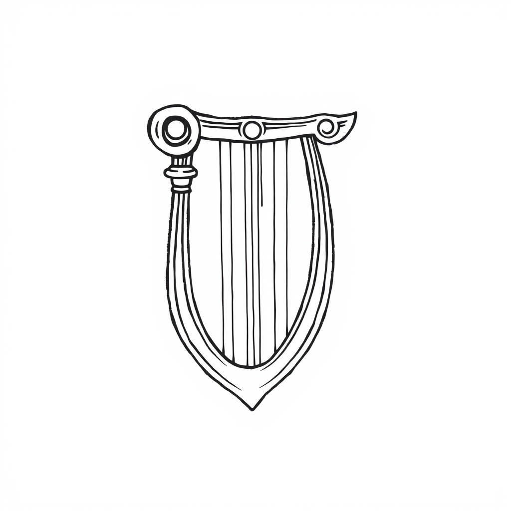 A tattoo design of one black line drawing of a greek Lyre, in the style of simplified and stylized illustrations, simple line drawing, high resolution vector in the style of minimalist. - musical instrument tattoo design generated by AI tattoo generator