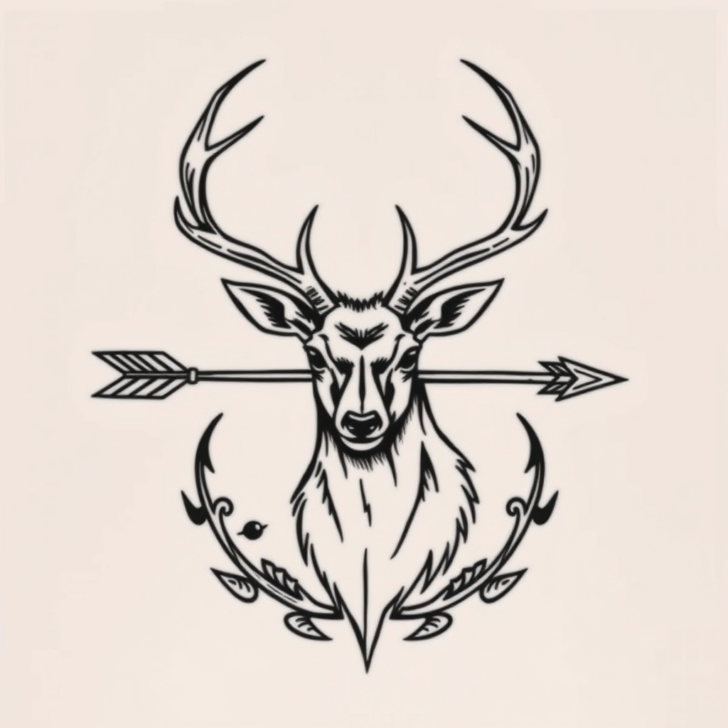 A tattoo design of 1 elk shed wrapped around 1 arrow in the style of tribal. - hunting wildlife tattoo design generated by AI tattoo generator