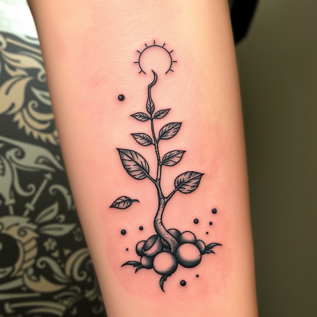 A tattoo design of About 15cm with a theme of growth in the style of realistic. - personal growth tattoo design generated by AI tattoo generator